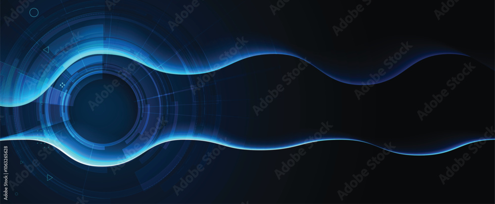 Aufkleber Abstract vector technology background. Wave of particles artificial neural network