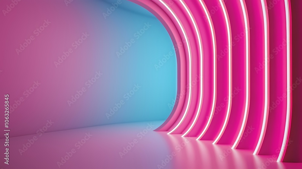 Poster the image contains a pink and blue abstract background with neon lights. the background is made up o
