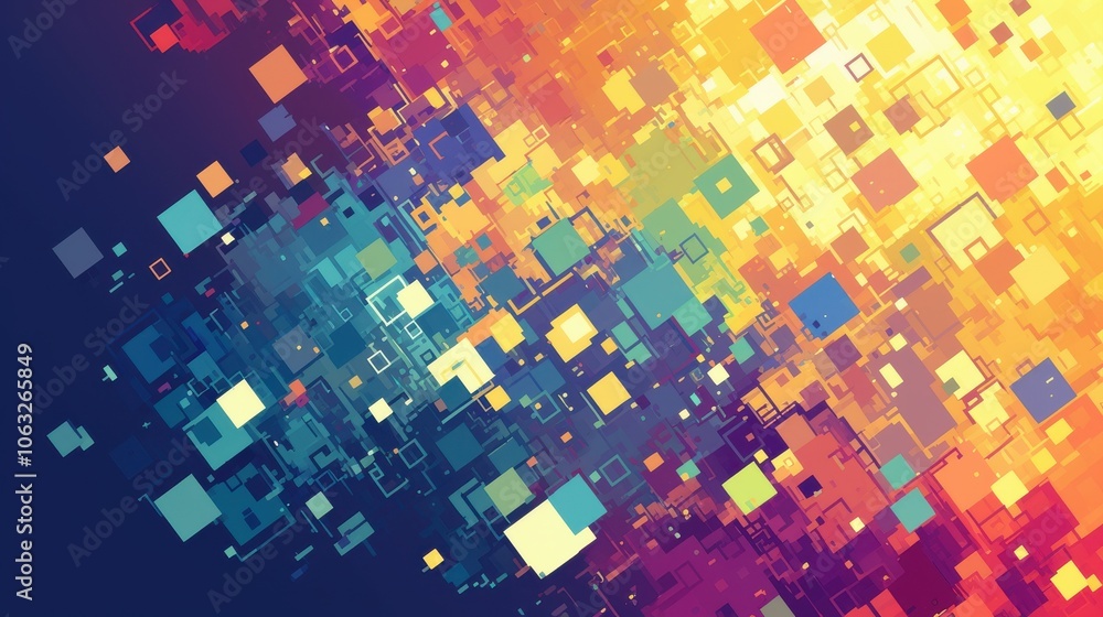 Fototapete A vibrant abstract composition featuring colorful squares in a dynamic gradient, creating a sense of depth and movement.
