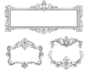Vintage Style Ornate Line Frames with Flourishes and Scroll Details on White Background for Classic Stationery Designs