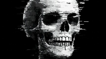 glitch 8 bit pixel monochrome skull
