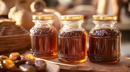 Honey Jars on Rustic Table Setting