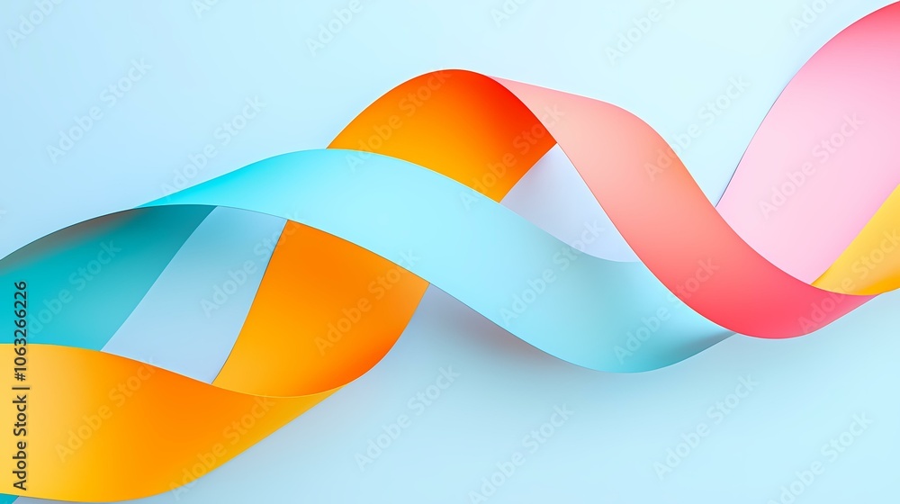 Poster the image contains a blue, orange, pink and yellow ribbon on a light blue background. the ribbon is 