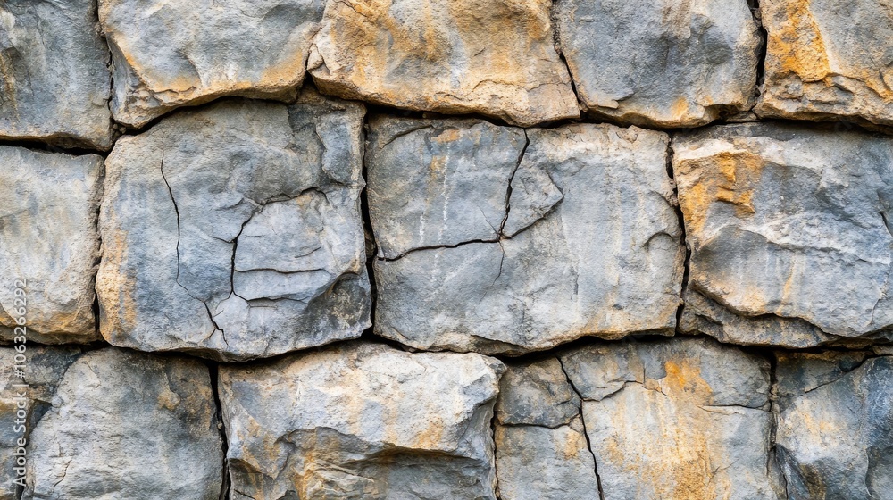 Poster close up of a weathered rock wall featuring cracks highlighting the texture and natural abstract pat