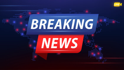 Breaking news background, TV channel news screensaver. Background business or technology template. Breaking news live template on digital world map background. Vector illustration