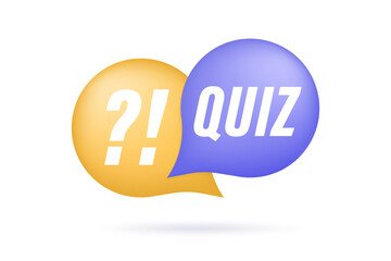 Quiz tag 3d speech bubble banner. Quiz time label with question mark. Quiz emblem for business, marketing and advertising. Vector illustration
