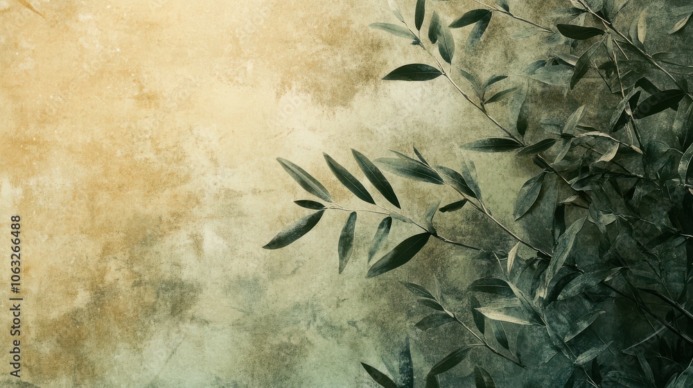 Poster multi-purpose botanical feel background with simple minimal abstract colors and primitive natural or