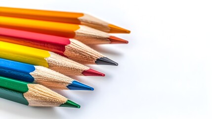 Obraz premium Brightly Colored Pencils Arranged in a Fan Shape on White Background