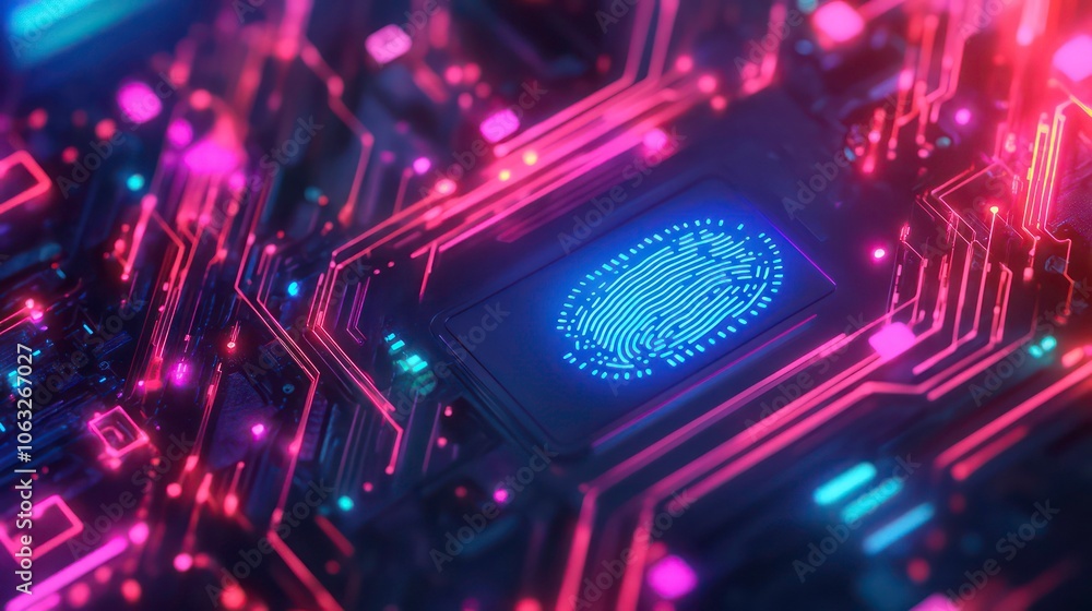 Poster A digital fingerprint overlay on a circuit board, symbolizing security and technology.