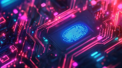 A digital fingerprint overlay on a circuit board, symbolizing security and technology.