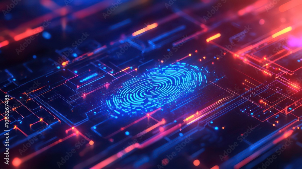 Aufkleber Concept Protect personal data banner. Security system with fingerprint on cyber technology neon background