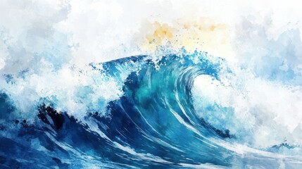 For backgrounds or wallpapers, create an abstract watercolor big wave with positive and healthy tones.