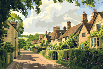 Naklejka premium Charming Cotswolds: A Geometric Landscape