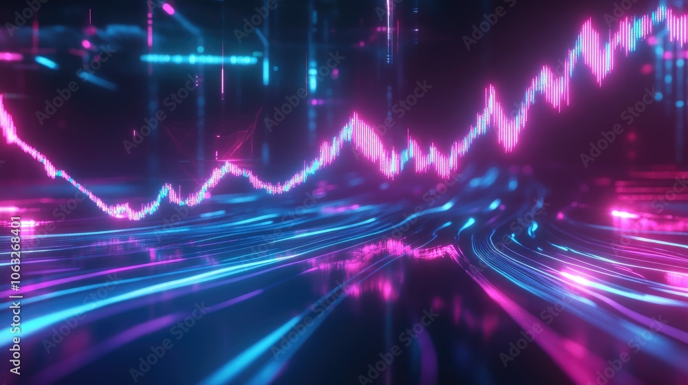 Poster dynamic neon wave pattern with bright visual effects