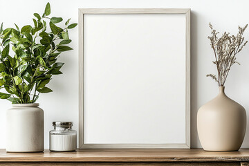 Aesthetic Clean Graphic White Blank Photo Frame Mockup template with Minimalist Decoration