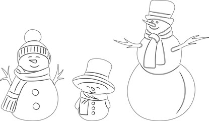 snowman sketch, outline on white background, vector