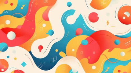 Fototapeta premium Vibrant abstract design featuring flowing shapes in orange, blue, and yellow hues, creating a dynamic and cheerful atmosphere.