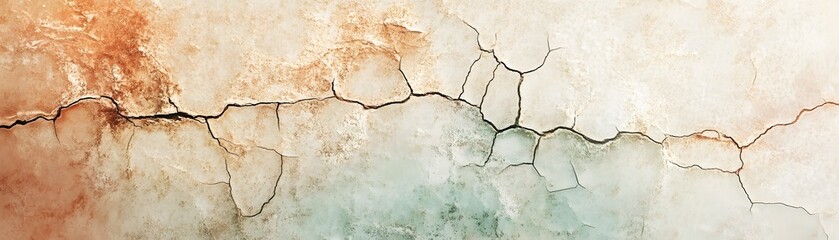 Obraz premium Cracked and Weathered Wall with a Hint of Green