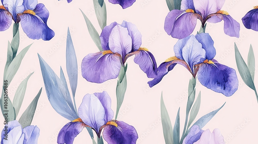 Aufkleber create a serene atmosphere with a minimalist seamless flower pattern design featuring elegant irises