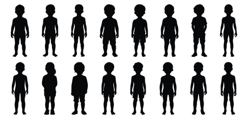 Kids silhouettes set, children pack of vector silhouette design, isolated background.