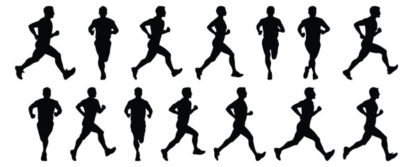 Runner silhouettes set, athlete pack of vector silhouette design, isolated background.
