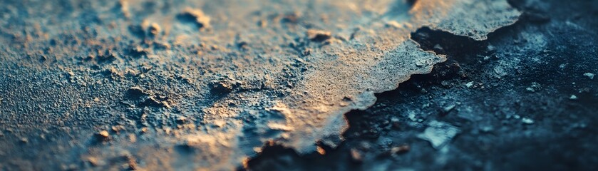 Close-up of a Rough, Weathered Surface with Blue and Orange Hues