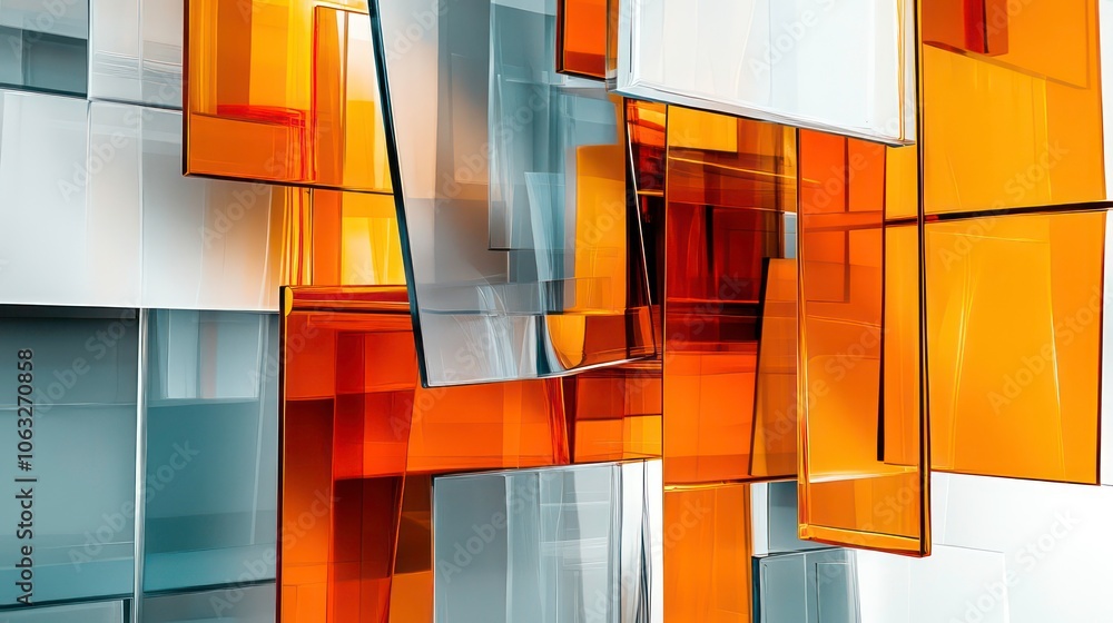Poster abstract composition of translucent geometric shapes in warm tones.