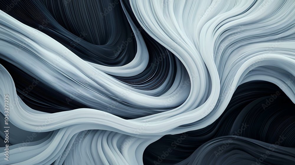 Aufkleber the image is of abstract, undulating lines that flow and twist into a black and white design.