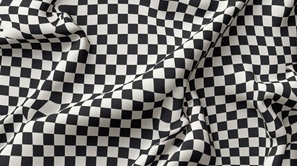 Obraz premium A close-up of a wrinkled black and white checkered fabric with a glossy finish, creating a bold visual impact.
