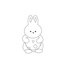 Outline Cute white rabbit, bunny in cartoon style, animal mid autumn decoration, Moon Festival, Chinese Lunar Year of the Rabbit decoration.