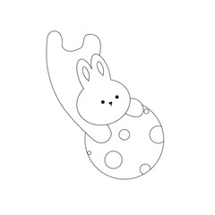 Outline Cute white rabbit, bunny in cartoon style, animal mid autumn decoration, Moon Festival, Chinese Lunar Year of the Rabbit decoration.