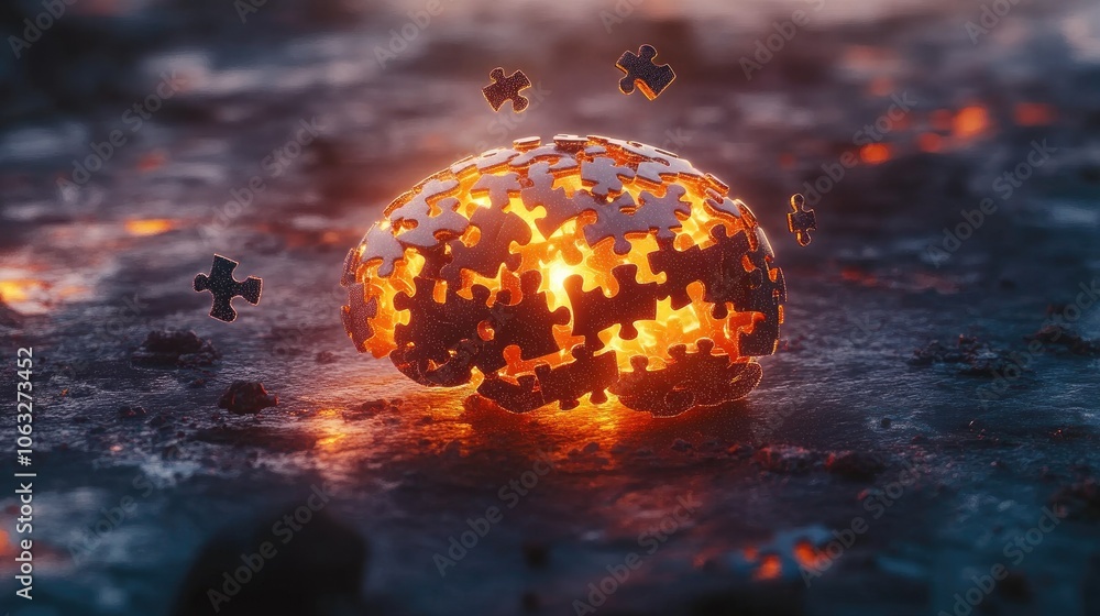 Poster illuminated puzzle brain concept on abstract background