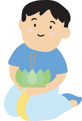 Cartoon in Thai traditional clothing With Loy Krathong Festival, Culture in Thailand, Illustration thailand full moon traditional festival