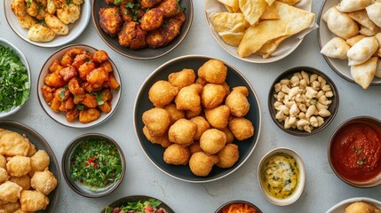 Fototapeta premium Assorted Indian Snacks and Appetizers on Table