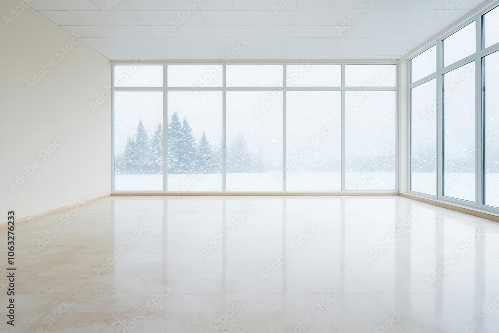 Poster transform your space with stunning winter views through expansive windows in a minimalist room desig