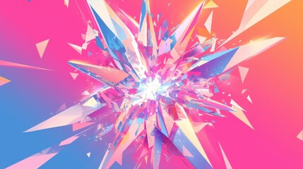 A vibrant explosion of geometric shapes in shades of pink and blue, creating a dynamic and energetic visual effect.
