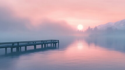 Obraz premium Serene Sunrise Over Misty Lake View