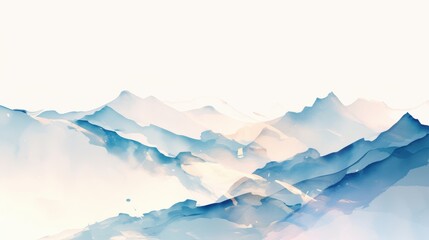 Fototapeta premium Stunning blue watercolor mountain landscape illustrating serene beauty and tranquility.