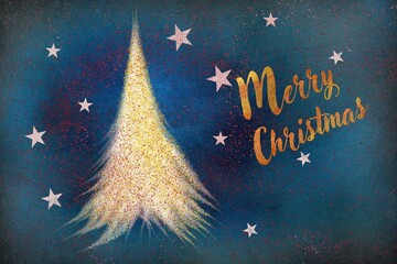 An abstract blue christmas card with a fir