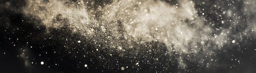 Abstract Golden Dust and Smoke Floating Against Black Background