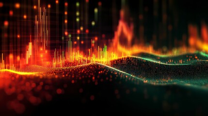 graph chart elevation waves in green red graphics on a black background 