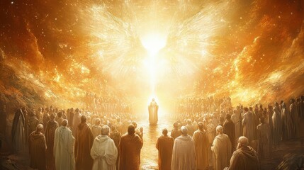 scene of the elders worshiping the Lamb in the throne room of heaven, as described in the Book of Revelation, a powerful symbol of worship and salvation,