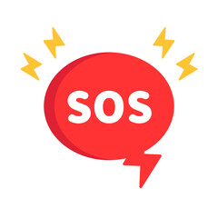 SOS emergency speech bubble. Urgency, support, help, safety, danger, service concepts. Flat vector design isolated illustration.