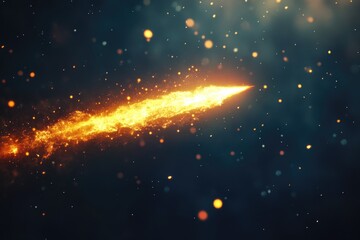 Fototapeta premium A bright yellow comet flies through the night sky, shining brightly against the dark background