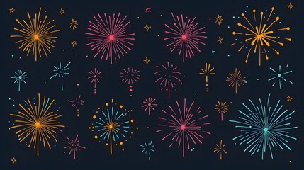Hand-Drawn Fireworks Display on a Dark Background