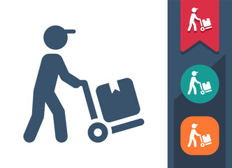 Warehouse Worker, Hand Truck Icon