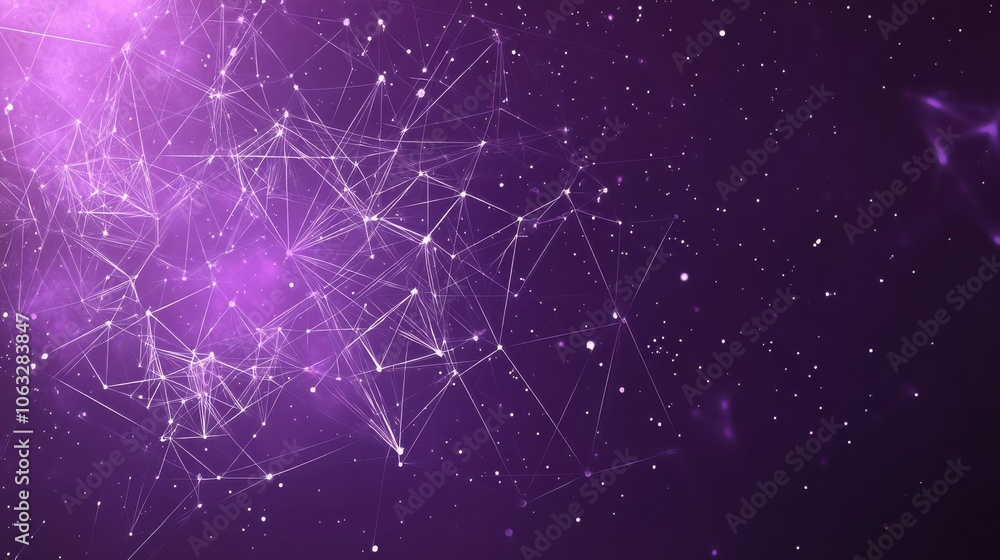 Poster purple space background with polygonal or plexus abstarct objects. universe or galaxy bg. technology
