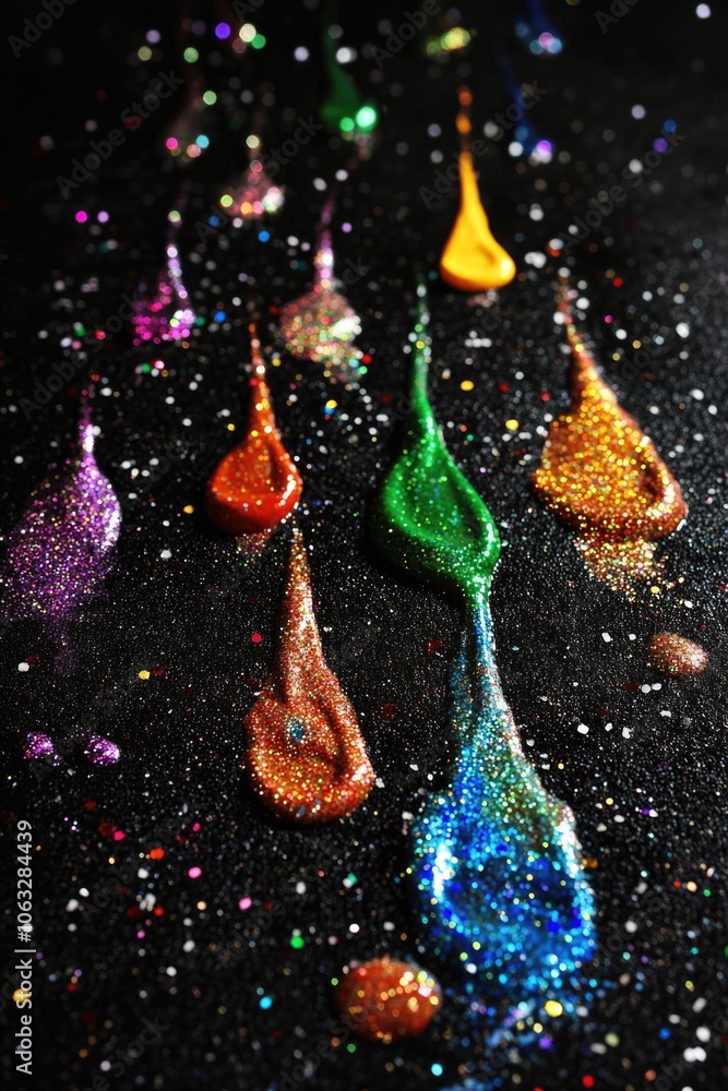 Poster a close-up view of a black surface with glitter added, suitable for use in decorative or design cont