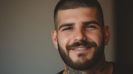 Naklejka premium Confident Young Man with Beard and Piercings for Fashion and Lifestyle Themes