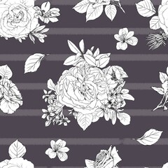Fototapeta premium Hand drawn pencil graphic illustration seamless pattern of vintage flowers